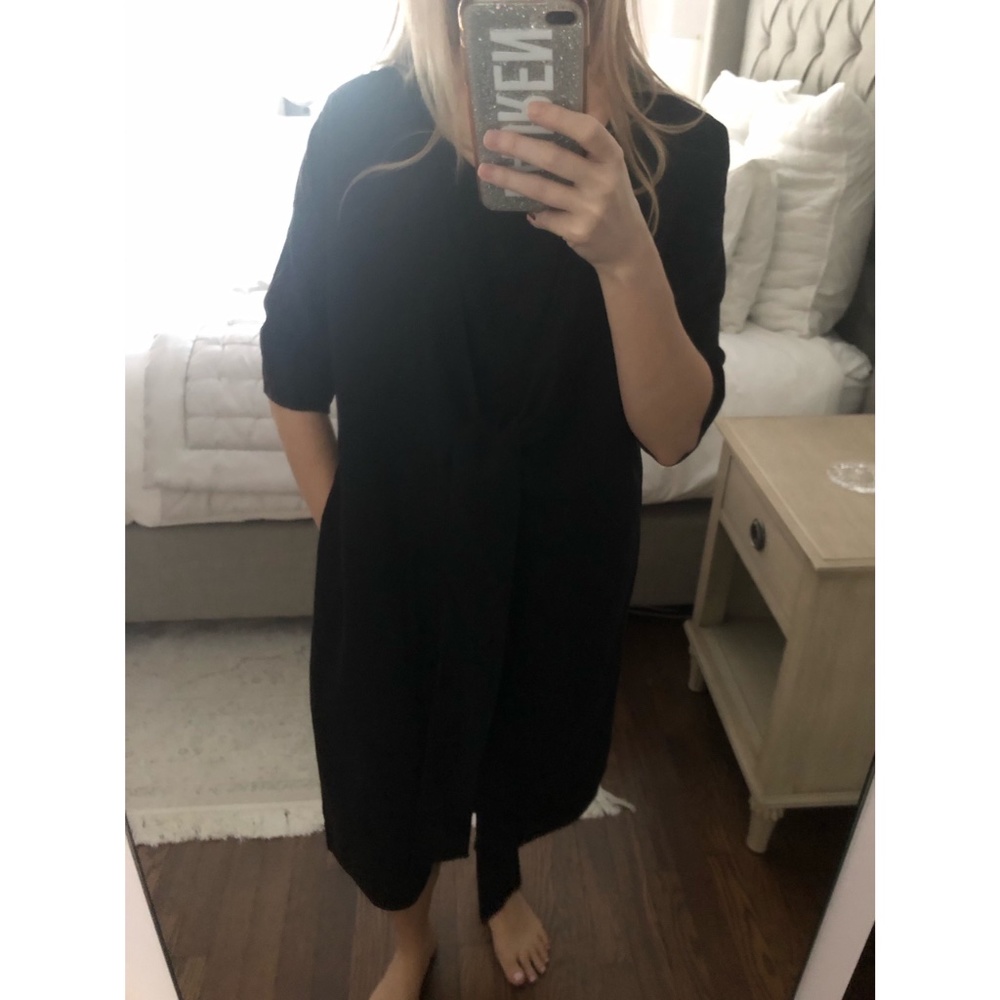 COS Wrap Tie Front Black Midi Minimalist Dress